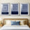 Indigo Tile IV - Impression encadrée sur mesure de qualité supérieure mate - 3 pièces