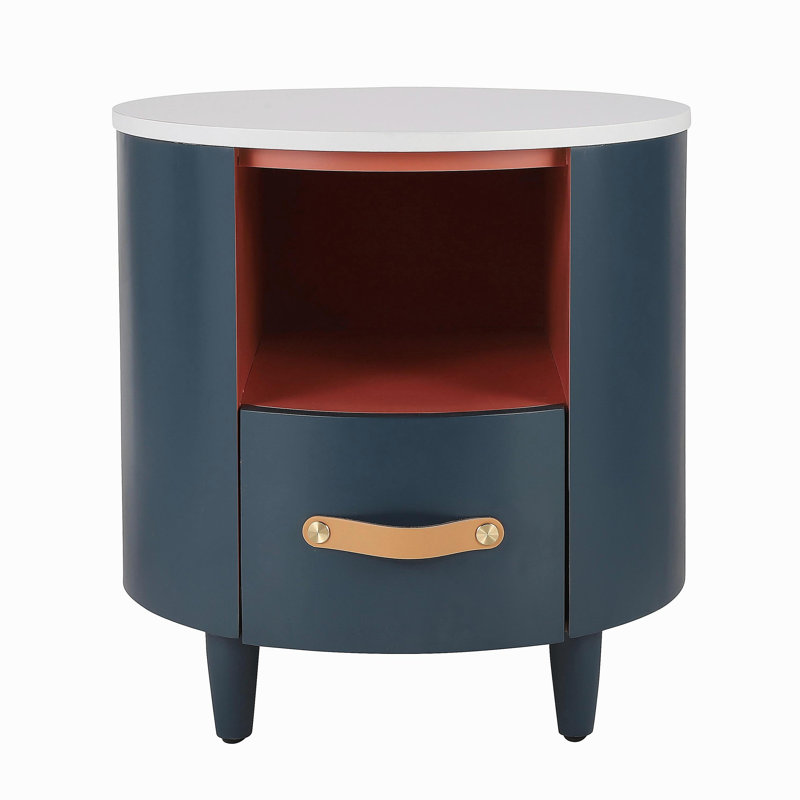 Table de chevet moderne avec tiroir de rangement, table de bout avec tablette de rangement ouverte et table de chevet au design incurvé