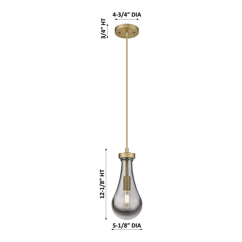Luminaire suspendu à 1 lumière Owego, Laiton brossé, Clair, H 12,13 po x l 5,13 po x P 5,13 po