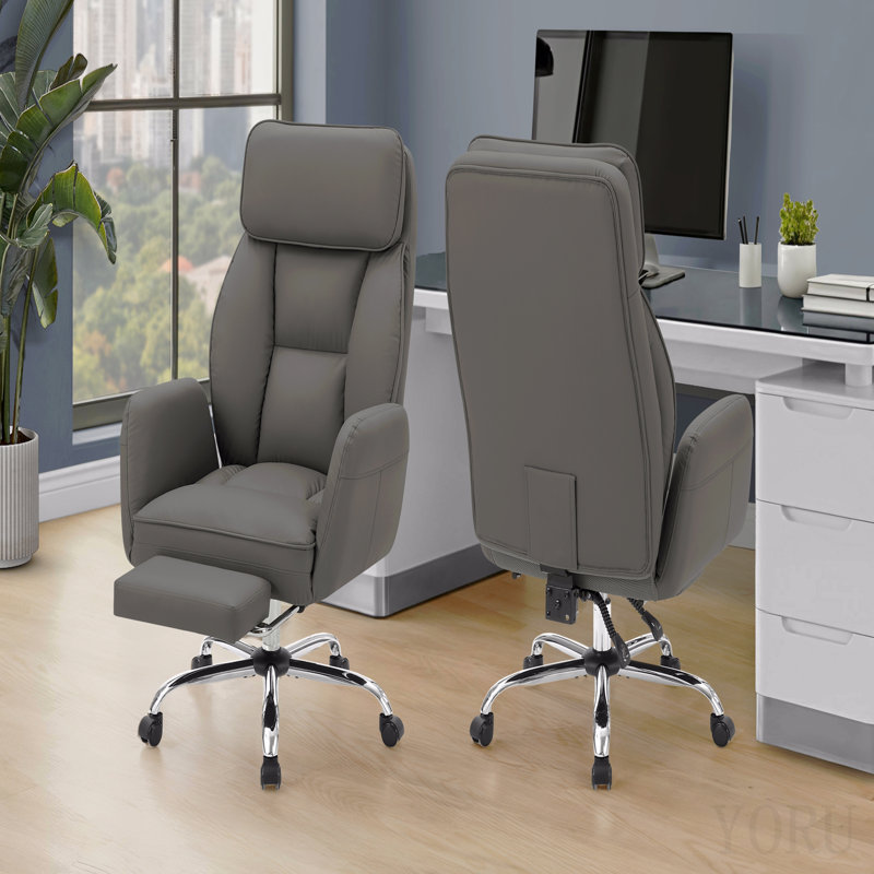 Office Chair, Adjustable Height, Armrests, Ergonomic, Swivel, Computer Desk, Work, Dark Grey Leather-Look, Chrome Metal, Contemporary, Modern