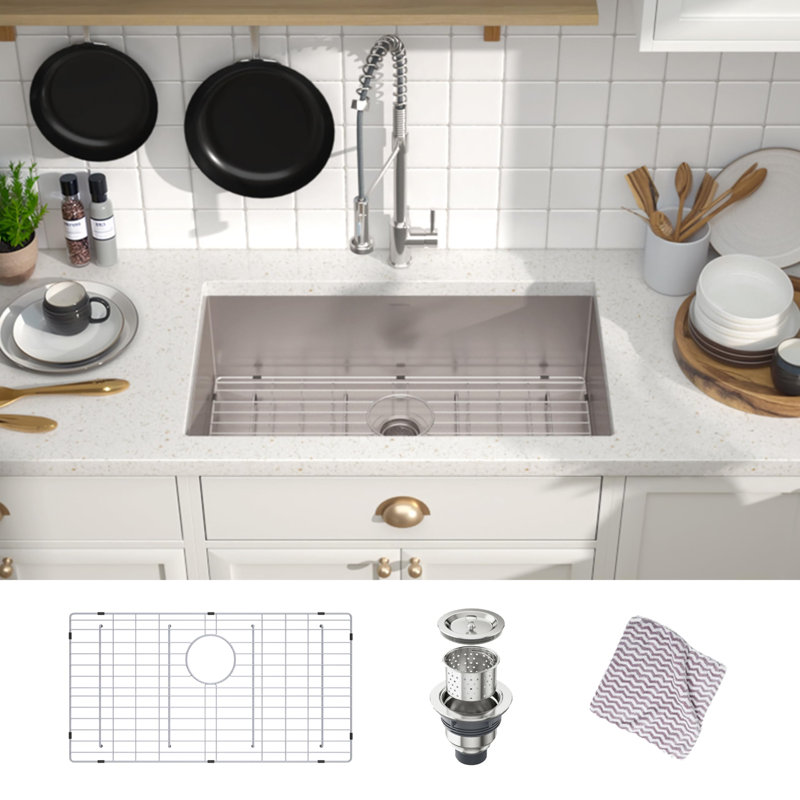 32 X 19 Undermount Single Bowl 304 Stainless Steel Kitchen Sink With 10-Inch Deep Basin