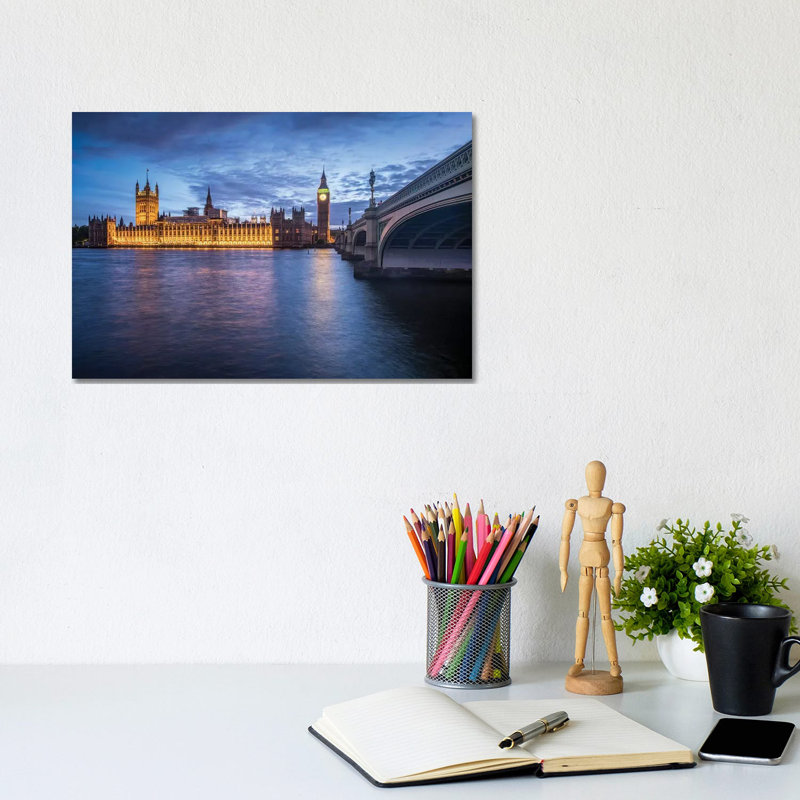 Palace Of Westminster And Big Ben Along The The River Thames 1 Piece Wrapped Canvas Wall Art, 20.32cm H x 30.48cm W