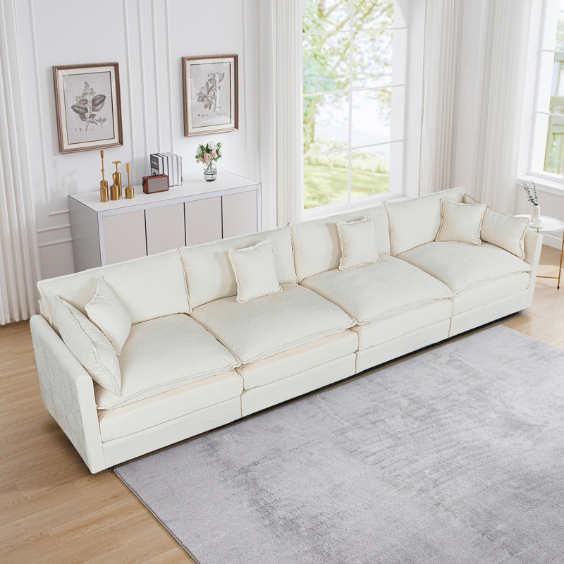 Canapé en chenille moderne, H 33,85 po x l 147,22 po x P 35,82 po, 4, Beige