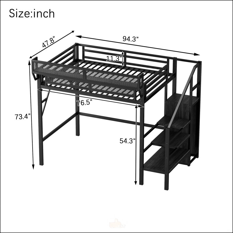 Lit mezzanine simple avec escalier, Noir