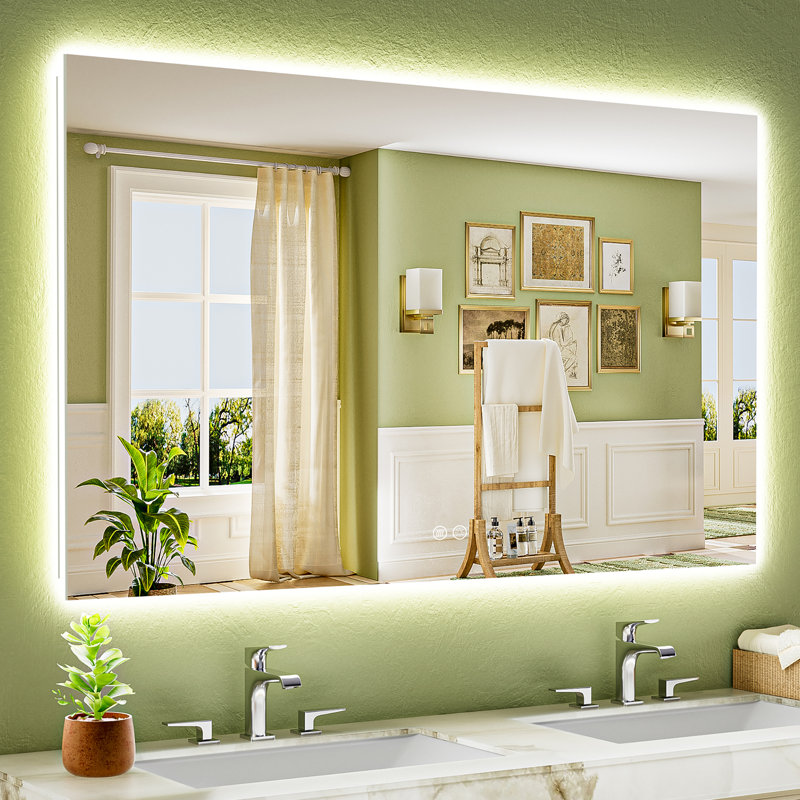 Bathroom LED Mirror with Backlit, Anti Fog Lighted Vanity Mirror with Stepless Dimmable, ETL Listed, IP54 Waterproof, CRI90+, HD Tempered Glass