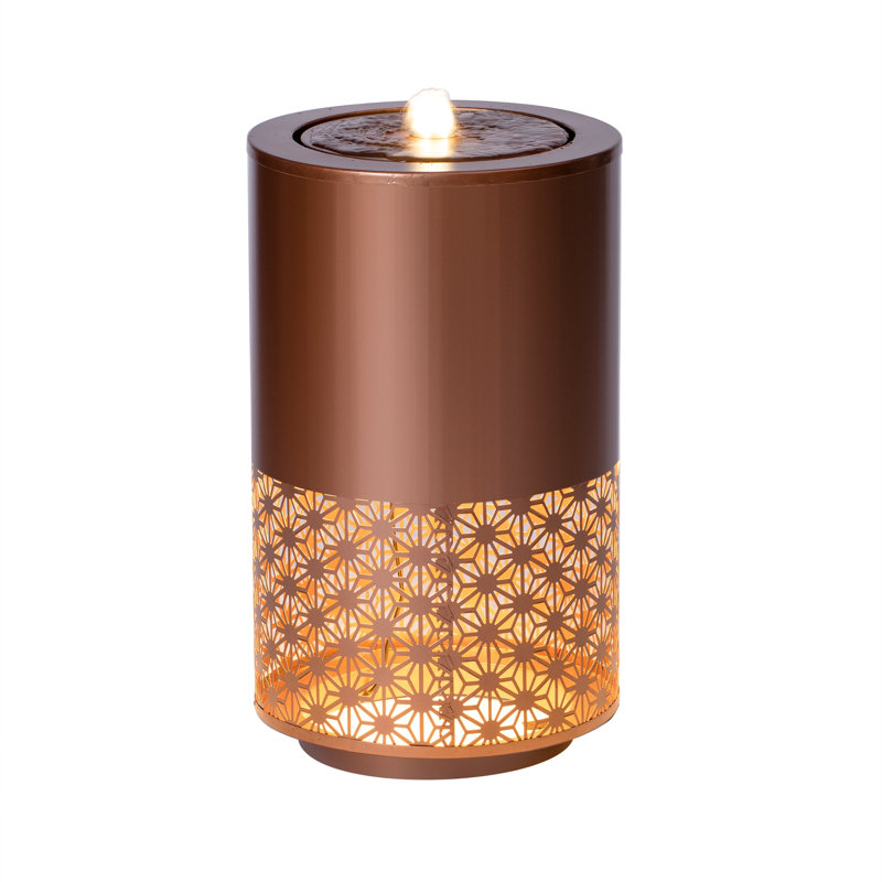 Brown Metal Cutout Outdoor Water Fountain with LED Lights