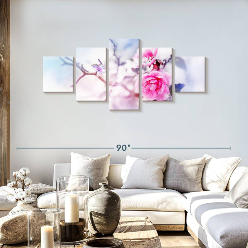 Snowy Pink Roses, 30" H x 68" W
