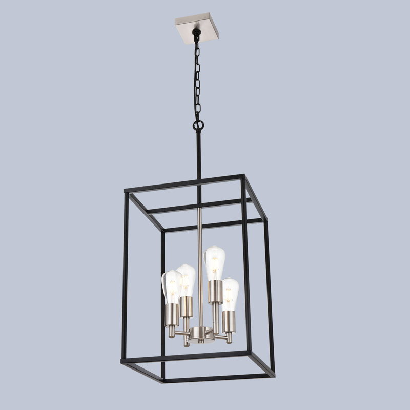 4-Light Dimmable Lantern Square/Rectangle Chandelier Black And Brushed Nickel Finished.