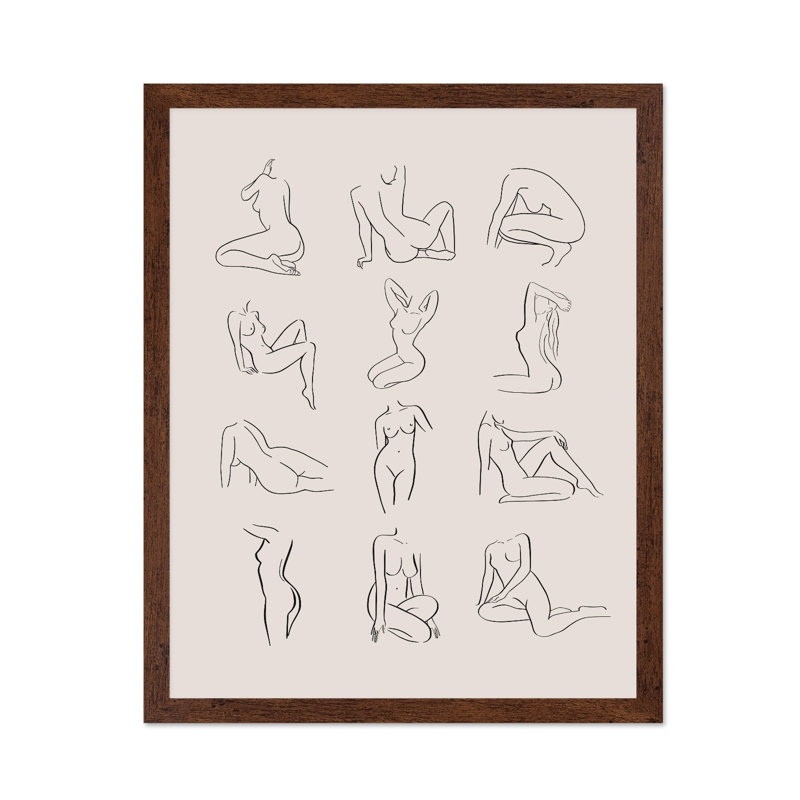 Croquis de femmes nues, 08"H x 10"W, Poster, Brown Framed