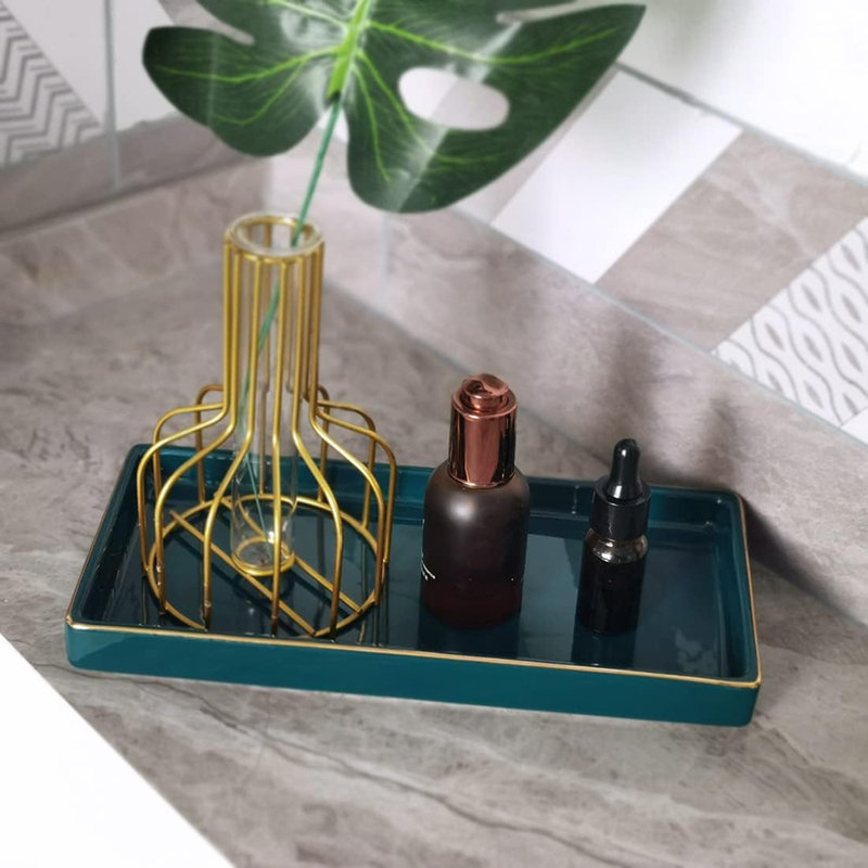 Plateau de salle de bain en céramique, plateau de meuble-lavabo décoratif pour comptoir, commode, parfum, bougie, bijoux et cosmétiques