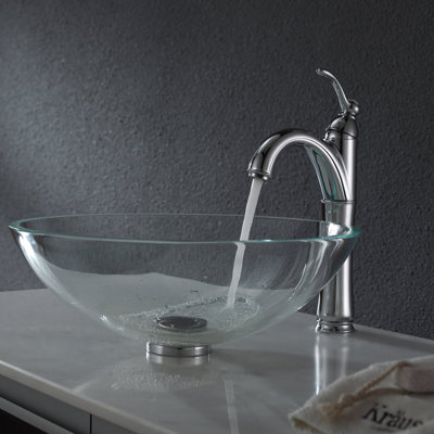 Lavabo vasque en verre transparent Kraus avec bonde escamotable