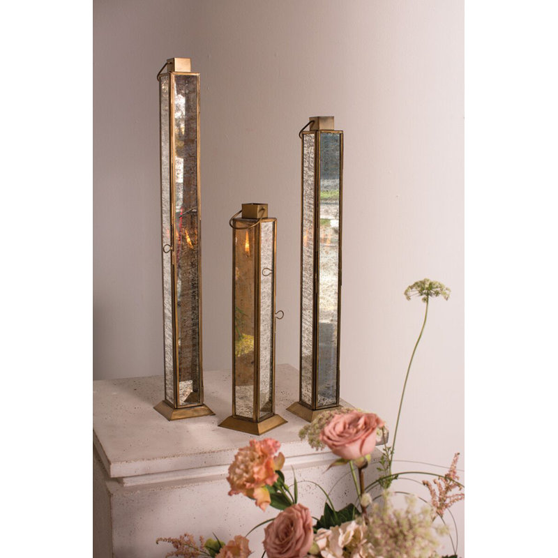 Mercury Glass Lantern, 18" H x 6.5" W x 6.5" D
