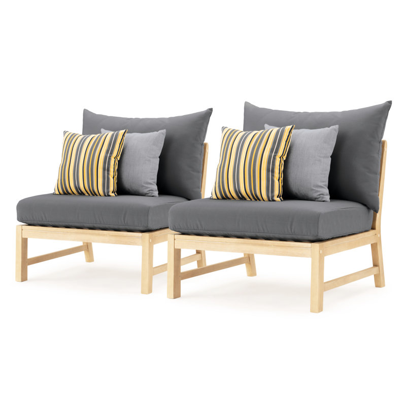 Paulet Acacia Outdoor Armless Lounge Chair , Sunbrella® Cushions Included, Charcoal Grey Sunbrella®