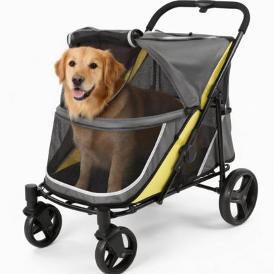 Large Dog & Cat Stroller for Pets up to 176 lbs, Heavy-Duty All-Terrain Stroller with Full Canopy, Ventilation Mesh, Easy-Fold Frame, Storage Basket, and Weather Cover