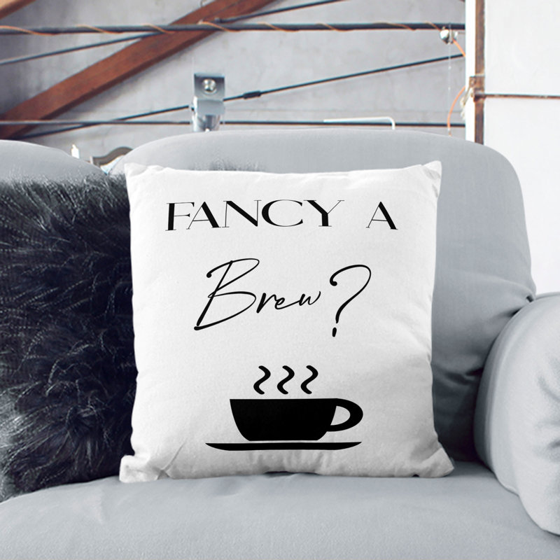 Fancy a Brew Typography Scatter Cushion, 40cm H x 40cm W x 15cm D, Black