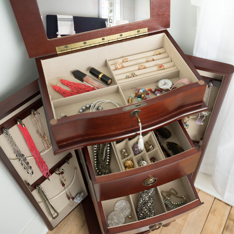 Armoire à bijoux avec miroir Argueta, Cerisier