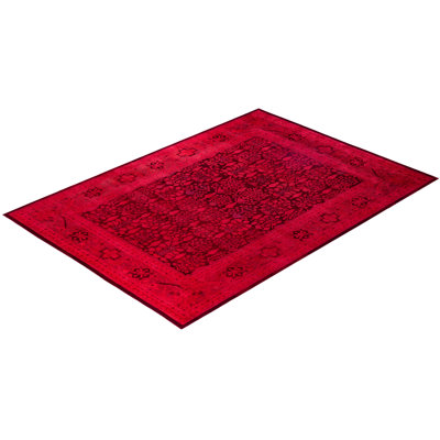 Tapis rouge contemporain en laine noué à la main 8 pi 10 po x 12 pi 6 po Chelan