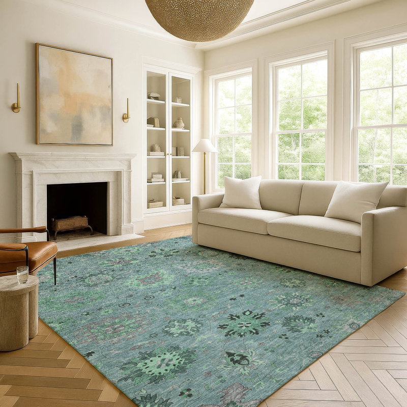 Tapis damassé de qualité supérieure Mayfield AMF2289, Sarcelle, 5 pi x 7 pi 6 po