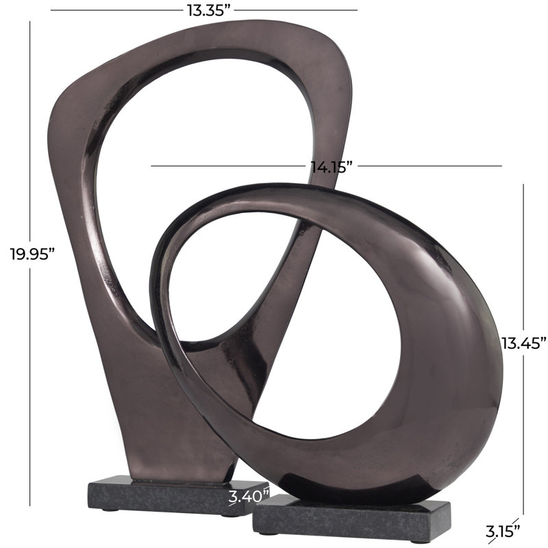 Bhimsen Aluminum Metal Abstract Decorative Silver Sculpture with Marble Base Set, Dark Gray