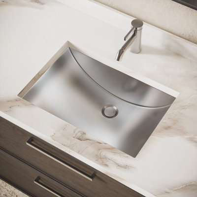 Lavabo de salle de bain encastrable rectangulaire en acier inoxydable de calibre 18 de 21 pouces Cantrio MS-012, acier brossé 