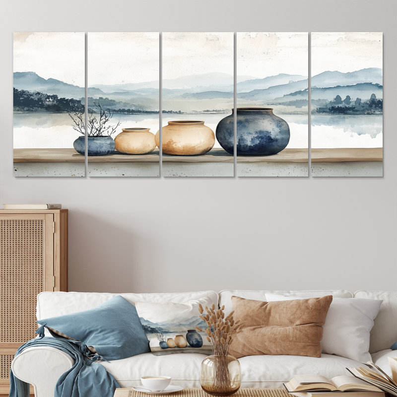 «Blue and Orange China Pottery Serenity - Boho Pottery», art mural sur toile