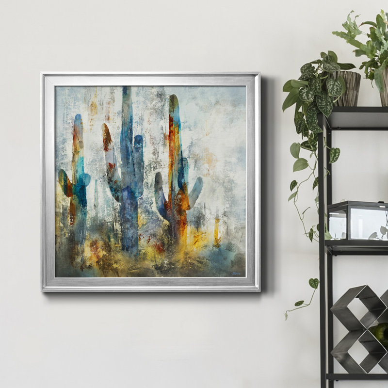 «Saguaro Forest», reproduction d'art sur toile encadrée, H 22,5 po x l 22,5 po x P 1,5 po, Cadre blanc