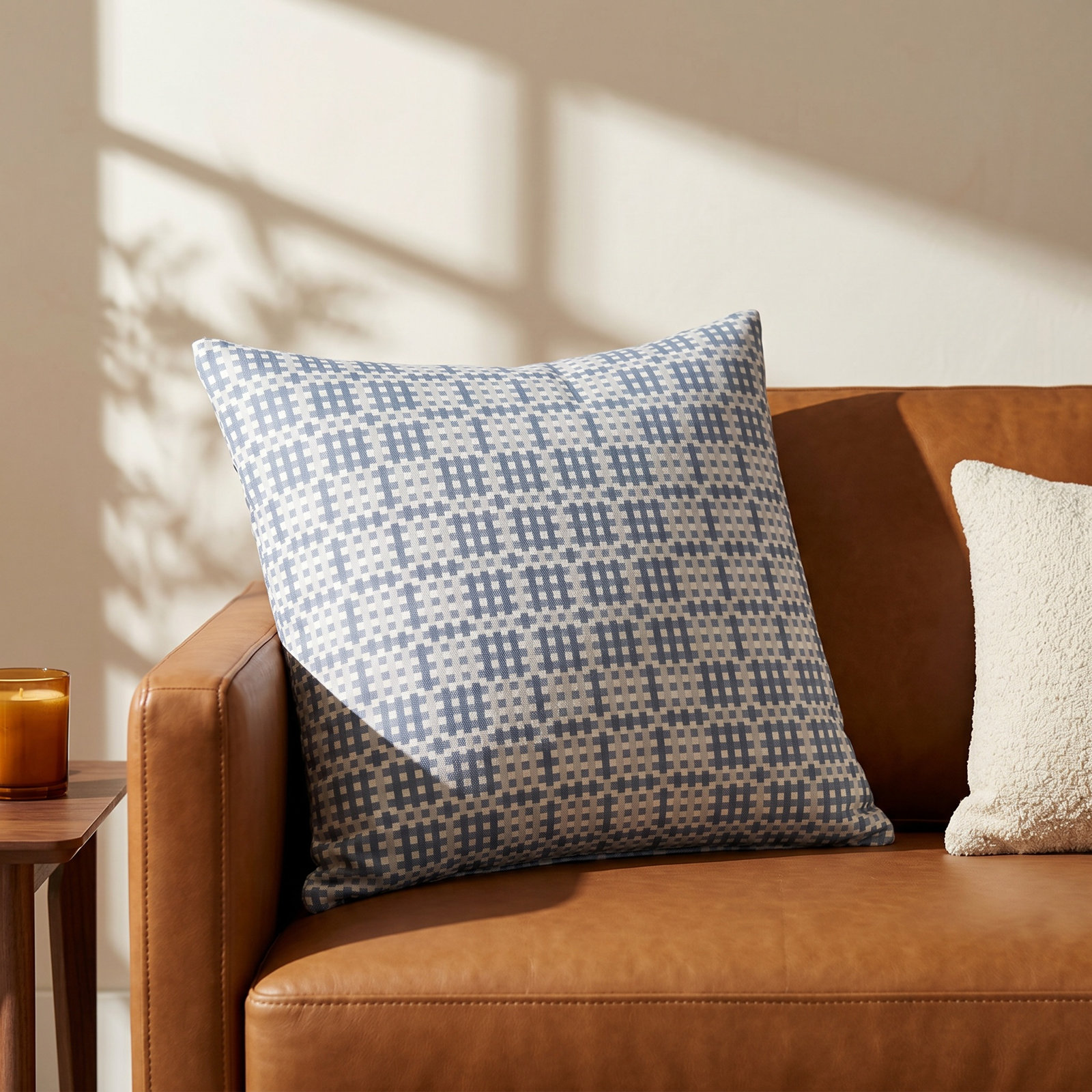 Floating Cubes Accent Pillow, Feather, Blue Geometric