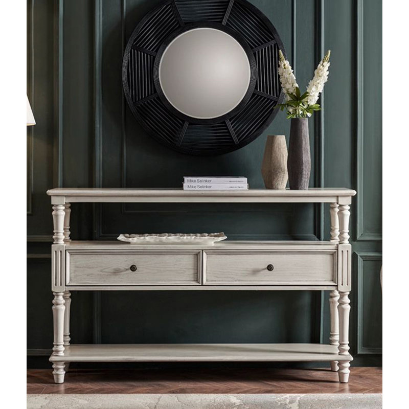 Console rustique avec pieds à colonnes classiques, Gris, H 34,65 po x l 39,37 po x P 13,78 po