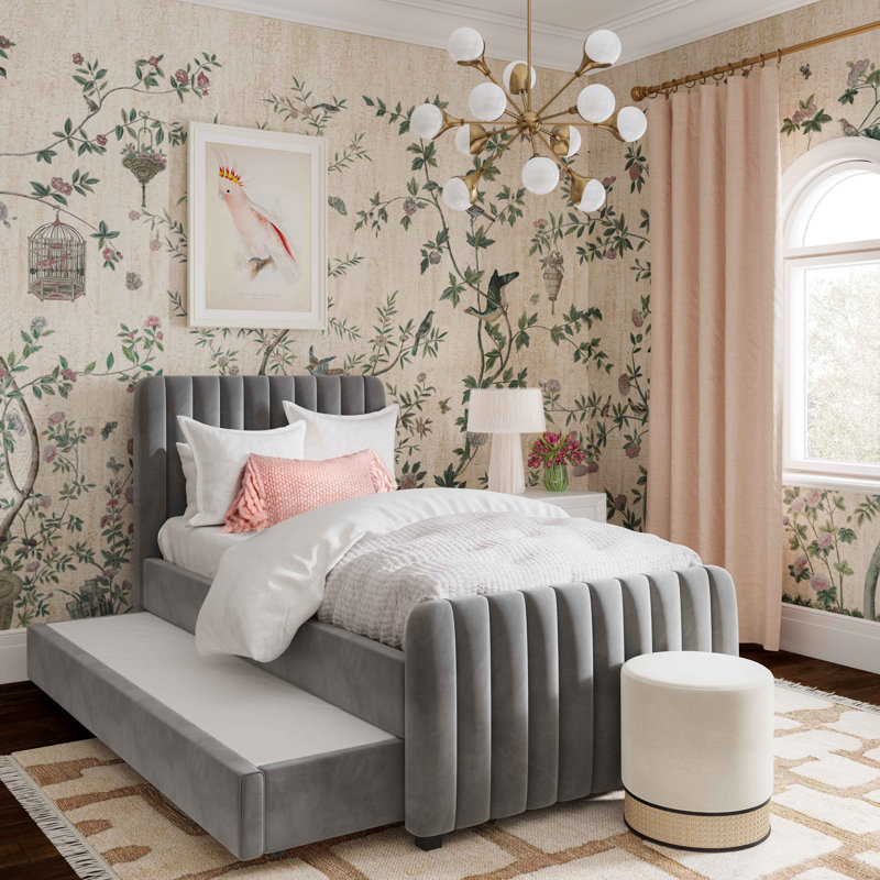 Upholstered Platform Bed, Gray
