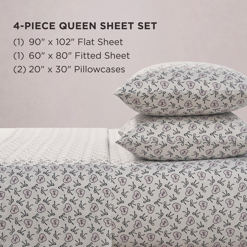 Juicy Couture Printed Microfiber Sheet Set, Queen, Dolly Bows