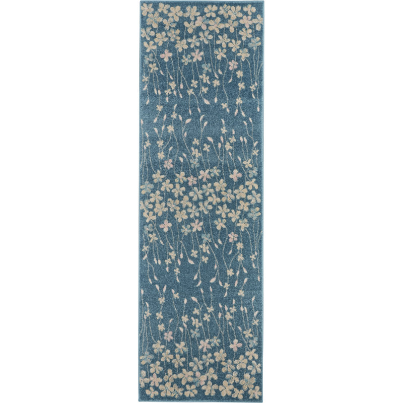 Tapis turquoise Deedra, Tapis de couloir 2 pi 3 po x 7 pi 3 po