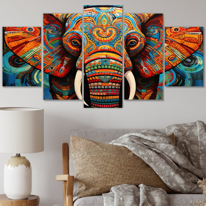 Éléphant majestueux sur toile, 5 pièces