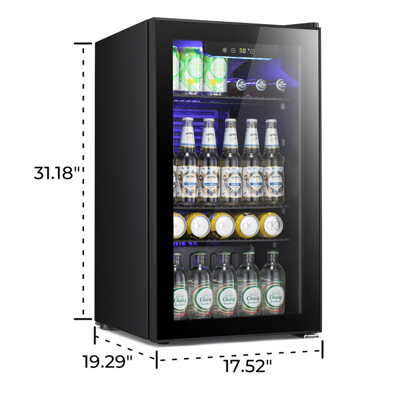 17-Inch 3.1 Cu.Ft Mini Beverage Fridge - 130 Can Capacity, Adjustable Temp Control, Soda/Wine/Beer Cooler, Home/Office (Black)