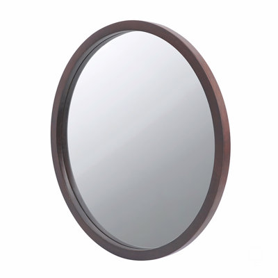 20" X 20" Circle Wall Mirror With Wooden Frame And Walnut Finish,Wall Mirror