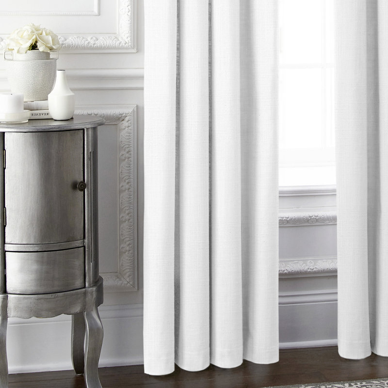 Lynnin White Linen Solid Color Room Darkening Single Curtain Panel, 20" W x 108" L