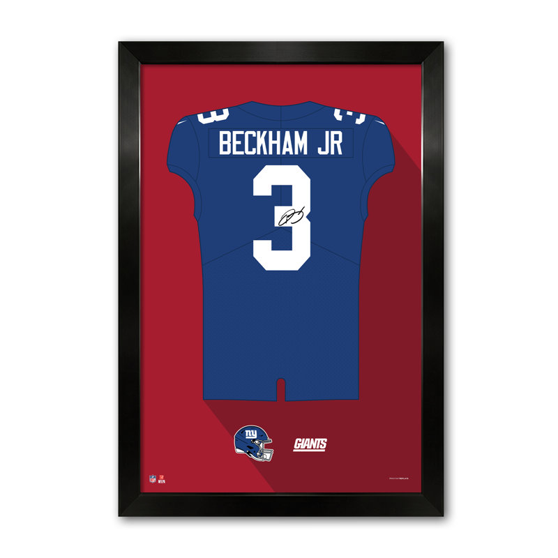 Chandail encadré bleu des Giants de New York d'Odell Beckham Jr (2003), format 69 x 99 cm (27 x 39 pouces).