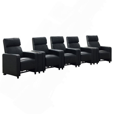 Black Upholstered 5-Seater Home Theater With 2 Wedge Consoles