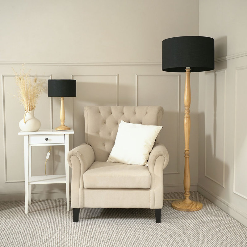 Arialdo 157cm Traditional Floor Lamp, Black, Light Wood