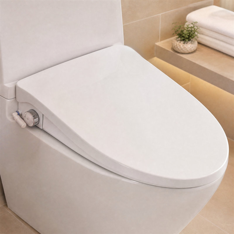 Smart Toilet Seat with Radar Auto Lid, Instant Heating, Side Knob & Remote, Warm Wash & Dry, Heated Seat