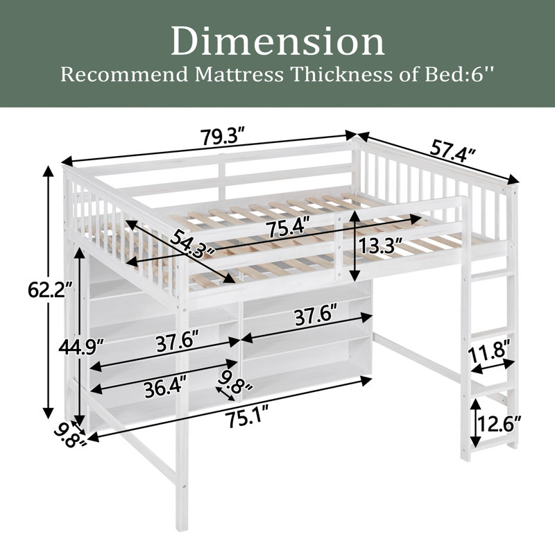 Jairaj Kids Loft Bed, White, Full