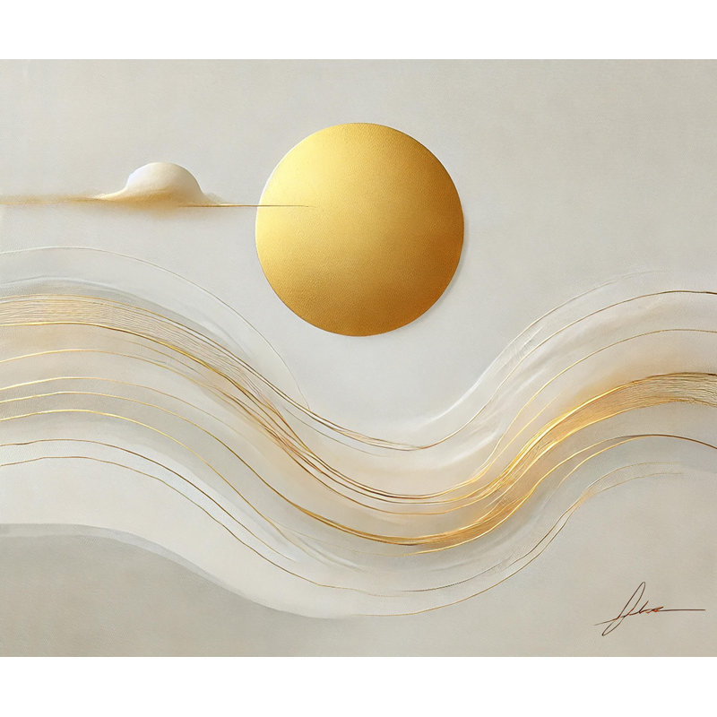 Golden Sun Serenade - art abstrait vague et soleil, H 12 po x l 16 po x P 1 po