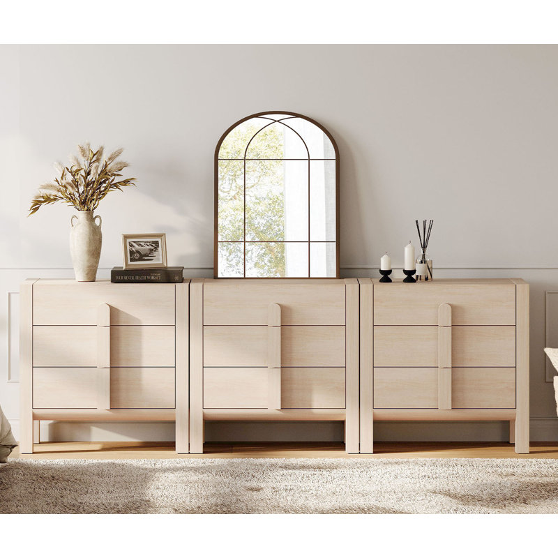 Commode 9 tiroirs pour chambre à coucher, commode Mid-Century moderne avec rangement, commode 3-en-1 en bois pour le salon, la chambre à coucher, le vestibule
