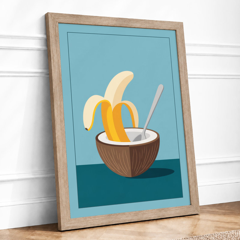 Banana In Coconut Bowl Modern - Print, A2 - 59.4 x 42.0 cm, Oak