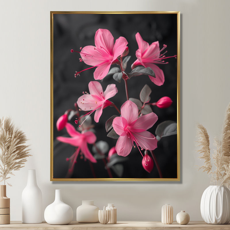 Reproduction d'art mural rose fuchsia fuchsia - fuchsia, Cadre flottant doré, bois massif, H 34 po x l 44 po