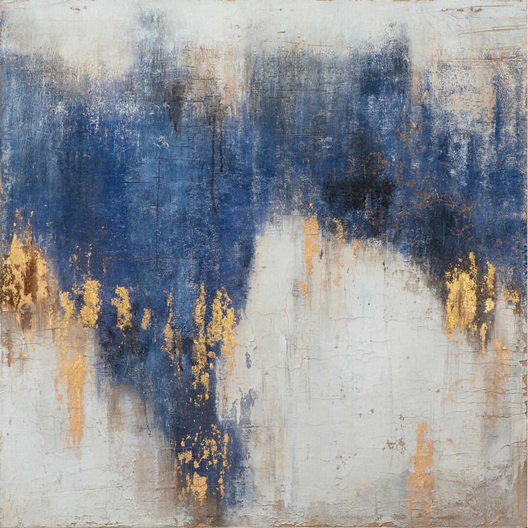 Gerahmtes Leinwandbild - Gemälde „Abstract with Blue and Gold”