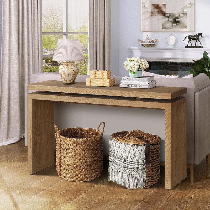 Retro Wooden Entryway Table with Double Board Suspension Design, Antique Brown