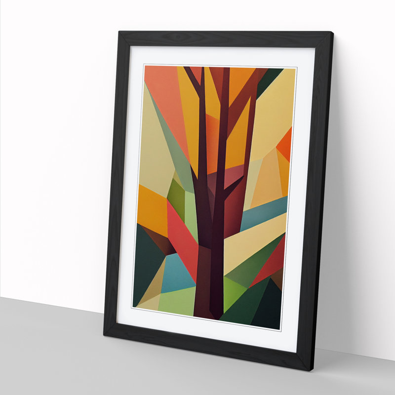 FRM-V0523-2533X Tree Abstract Block Vol.1 - Single Picture Frame Print, Black, 64cm H x 46cm W x 2cm D