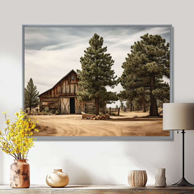 Pine Tree Rustic Charm - Print on Canvas, 24" H x 32" W x 1" D, Silver Floater Framed