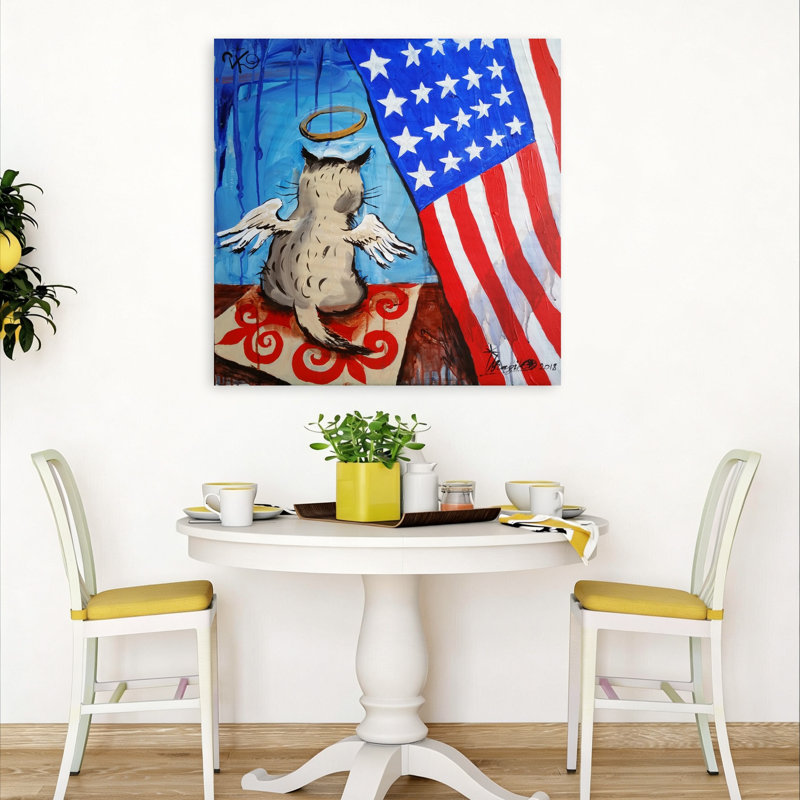 Angel Cat American Flag Peaceful Abstract Contemporary Cat Landscape Nature Wall Art Print 1 Piece Wrapped Canvas Wall Art