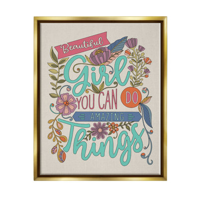 Girl Power Fun Motivation Motif floral complexe par Valentina Harper - Art textuel